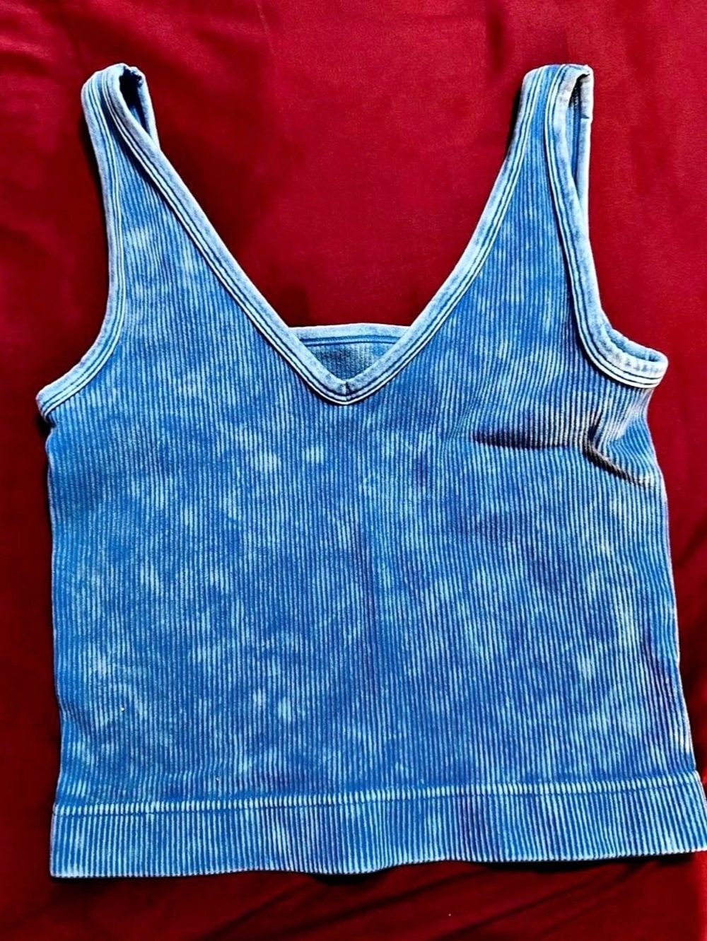Zenana Outfitters Mineral Washed Ribbed Cropped Tank Top Blue L/XL